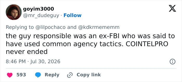 Screenshot of a tweet explaining an ex-FBI agent's involvement in eBay's campaign to ruin an old couple's lives.