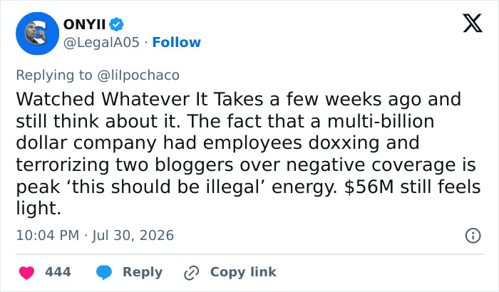Tweet by ONYII about eBay's campaign to ruin an old couple's lives, highlighting the doxxing and terrorizing.