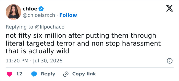 Twitter post by Chloe, commenting on eBay's campaign to ruin lives, mentioning targeted terror and harassment.