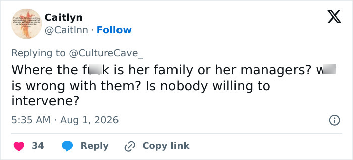 A tweet questioning the support system for Ariana Grande regarding her health and acting role after her music video appearance. A tweet questioning the support system for Ariana Grande regarding her health and acting role after her music video appearance.