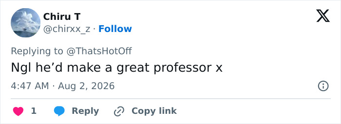 A screenshot of a fan comment suggesting the Hollywood Star would make a great professor, relating to his physique and toxic self-loathing. A screenshot of a fan comment suggesting the Hollywood Star would make a great professor, relating to his physique and toxic self-loathing.