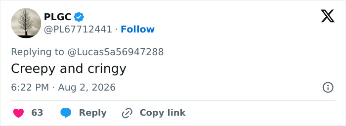 Screenshot of a tweet from PLGC stating Creepy and cringy, in relation to Trump's comments and Melania's absence from public life.