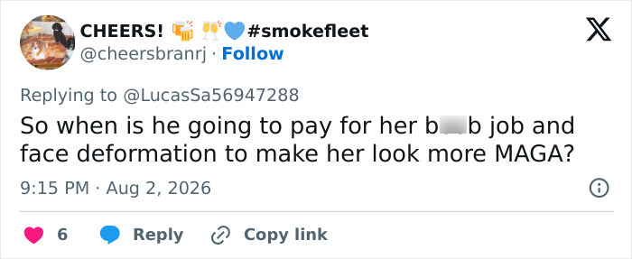 Screenshot of a tweet from CHEERS! #smokefleet commenting on Trump's comments about his assistant and Melania's absence.