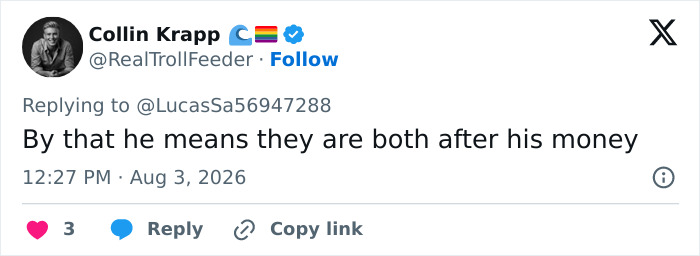 Screenshot of a tweet from Collin Krapp regarding Trump's comments about his assistant and Melania's absence.