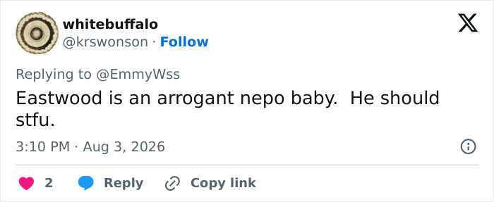 A screenshot of a tweet from whitebuffalo about Scott Eastwood, an A-Lister Co-Star. A screenshot of a tweet from whitebuffalo about Scott Eastwood, an A-Lister Co-Star.