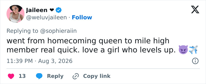 A tweet from Jaileen on August 3, 2026, about Sophie Rain's high school photo and glow up. A tweet from Jaileen on August 3, 2026, about Sophie Rain's high school photo and glow up.