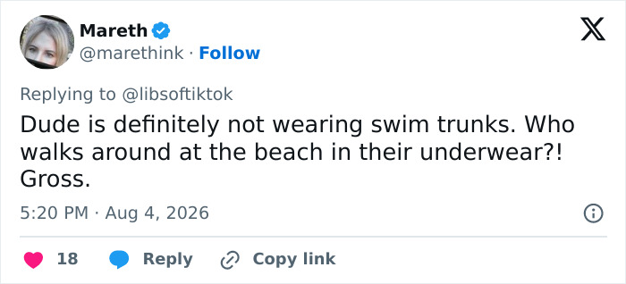 Screenshot of a tweet from Mareth discussing the congressional candidate who attacked a beachgoer.