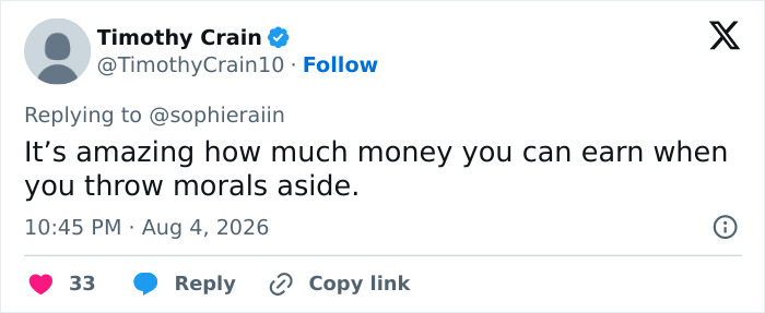 A tweet by Timothy Crain replying to @sophieraiin about Sophie Rain's high school photo. A tweet by Timothy Crain replying to @sophieraiin about Sophie Rain's high school photo.