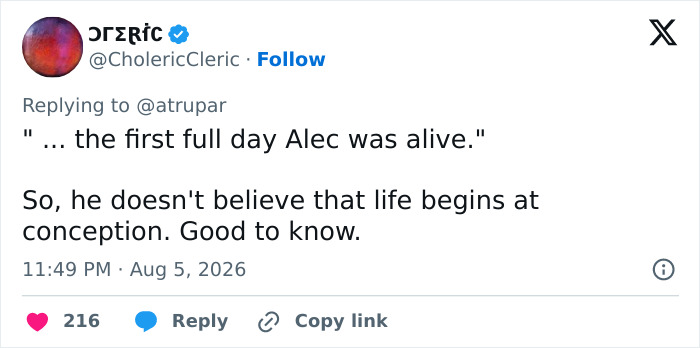A screenshot of a tweet from CholericCleric, commenting on JD Vance's statement regarding his newborn son. A screenshot of a tweet from CholericCleric, commenting on JD Vance's statement regarding his newborn son.