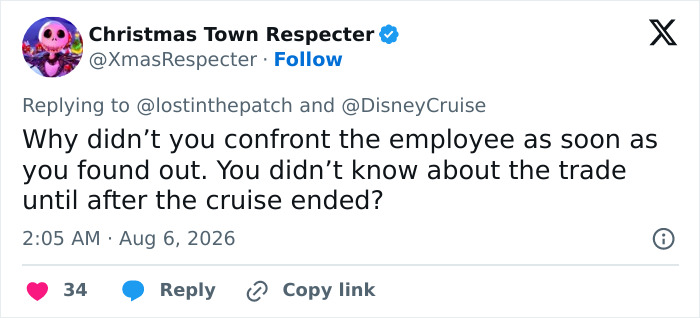 A social media post from Christmas Town Respecter questioning why the Disney scam wasn't confronted sooner.