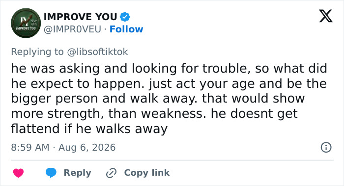 Screenshot of a tweet from IMPROVE YOU discussing the congressional candidate who attacked a beachgoer.