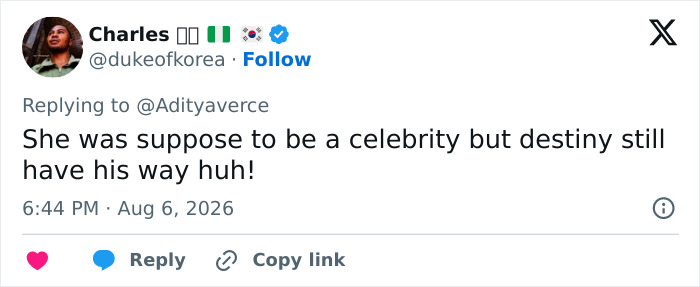 A tweet from Charles speculates about the red bikini girl's celebrity destiny. A tweet from Charles speculates about the red bikini girl's celebrity destiny.