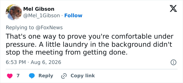 Twitter comment on the politician scandal, noting the laundry in the background did not stop the meeting. Twitter comment on the politician scandal, noting the laundry in the background did not stop the meeting.