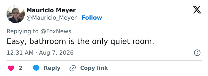 A tweet suggesting the bathroom was the only quiet room for a politician caught in awkward scandal during a livestreamed meeting. A tweet suggesting the bathroom was the only quiet room for a politician caught in awkward scandal during a livestreamed meeting.