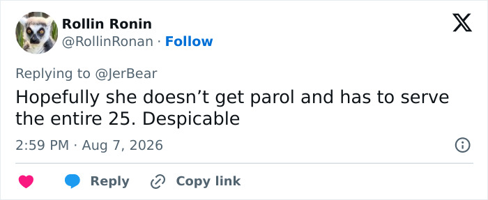 A social media post hoping the drunk woman who ended the bride's life doesn't get parole. A social media post hoping the drunk woman who ended the bride's life doesn't get parole.