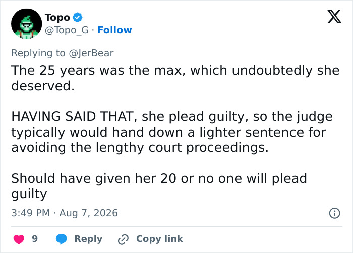 A social media post discussing the drunk woman's sentence for ending the bride's life. A social media post discussing the drunk woman's sentence for ending the bride's life.