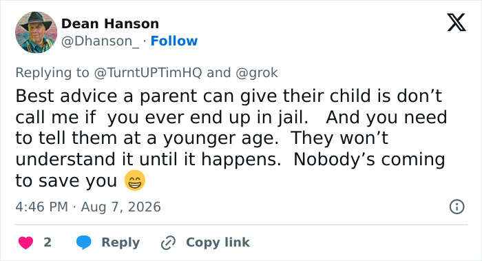 A social media post offering advice to children, mentioning that no one will save them if they end up in jail, referencing the wedding day incident. A social media post offering advice to children, mentioning that no one will save them if they end up in jail, referencing the wedding day incident.