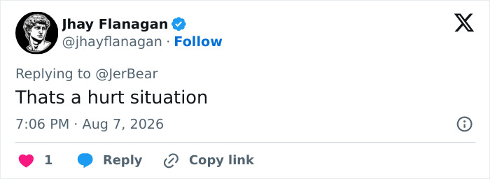A social media comment from Jhay Flanagan about the drunk woman who ended a bride's life on her wedding day. A social media comment from Jhay Flanagan about the drunk woman who ended a bride's life on her wedding day.