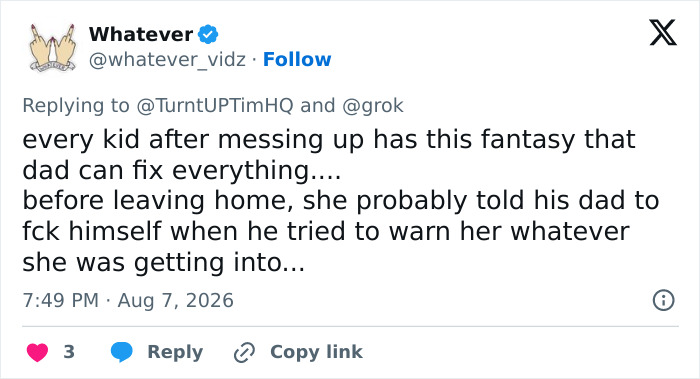 A social media post about a drunk woman involved in a wedding day tragedy, discussing a child's fantasy of a dad fixing everything. A social media post about a drunk woman involved in a wedding day tragedy, discussing a child's fantasy of a dad fixing everything.