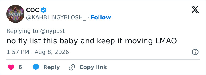 A social media comment suggesting a no-fly list for a baby after an unruly toddler caused a flight canceled. A social media comment suggesting a no-fly list for a baby after an unruly toddler caused a flight canceled.