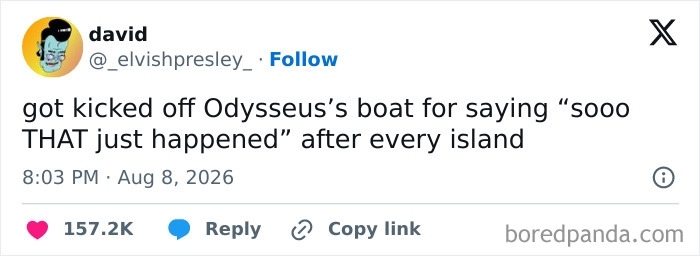 Funny tweets about Odysseus's boat, keeping the good mood during August.