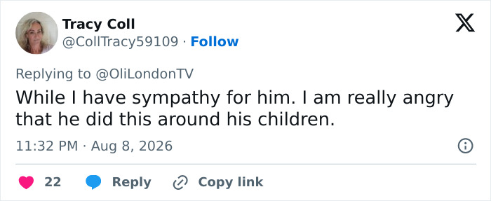 A social media post regarding Perez Hilton's significant injuries, showing a user expressing anger about his actions near his children. A social media post regarding Perez Hilton's significant injuries, showing a user expressing anger about his actions near his children.