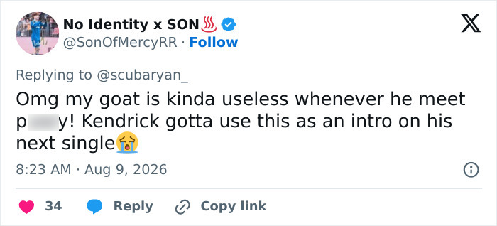 A social media user comments on Drake's Goth Baddie dating challenge, suggesting it could be used in a song.