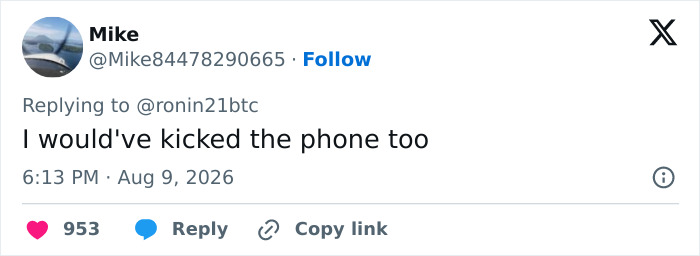 A social media post with the comment, I would have kicked the phone too, related to the metro station escalator hero. A social media post with the comment, I would have kicked the phone too, related to the metro station escalator hero.