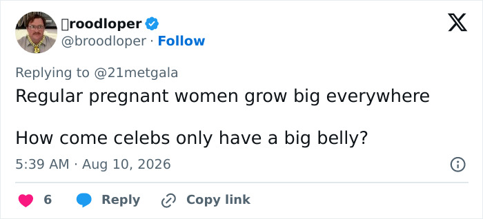 Screenshot of a tweet questioning Anne Hathaway's pregnancy outfit and celebrity baby bumps.