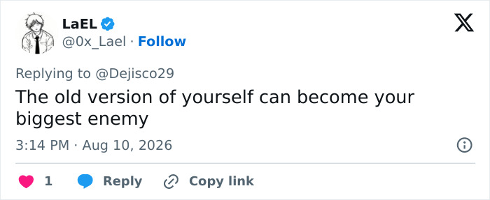 Tweet on self-loathing and how the old version of yourself can become your biggest enemy. Tweet on self-loathing and how the old version of yourself can become your biggest enemy.