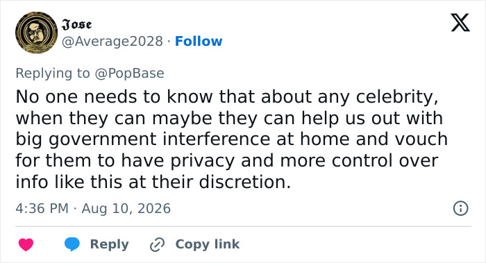 Brad Pitt drinking: Tweet from Jose discussing celebrity privacy and control over personal information. Brad Pitt drinking: Tweet from Jose discussing celebrity privacy and control over personal information.