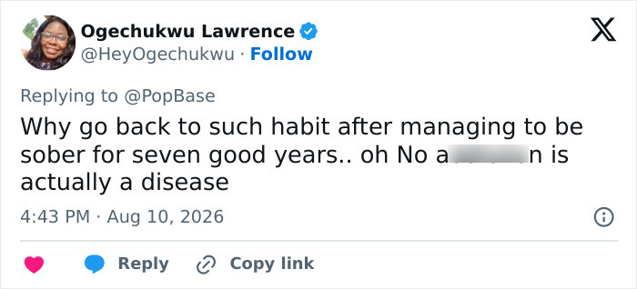 Brad Pitt drinking: Tweet from Ogechukwu Lawrence questioning why Brad Pitt broke his seven-year sobriety. Brad Pitt drinking: Tweet from Ogechukwu Lawrence questioning why Brad Pitt broke his seven-year sobriety.