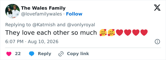 A social media post with emojis expressing love, related to Prince William and Kate Middleton's marriage. A social media post with emojis expressing love, related to Prince William and Kate Middleton's marriage.