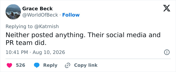 Screenshot of a tweet from Grace Beck about the Prince William and Kate Middleton marriage PR team. Screenshot of a tweet from Grace Beck about the Prince William and Kate Middleton marriage PR team.