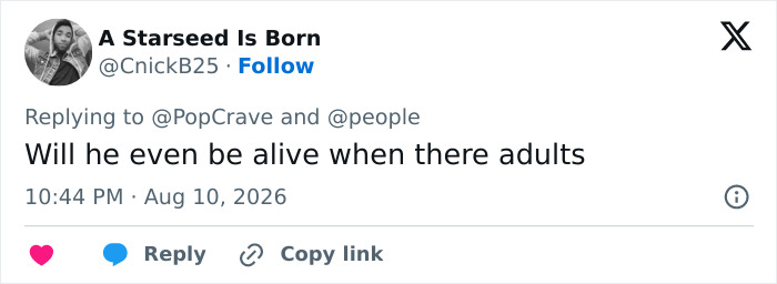 A tweet by A Starseed Is Born expresses skepticism about Jon Hamm expecting his first child due to his age. A tweet by A Starseed Is Born expresses skepticism about Jon Hamm expecting his first child due to his age.