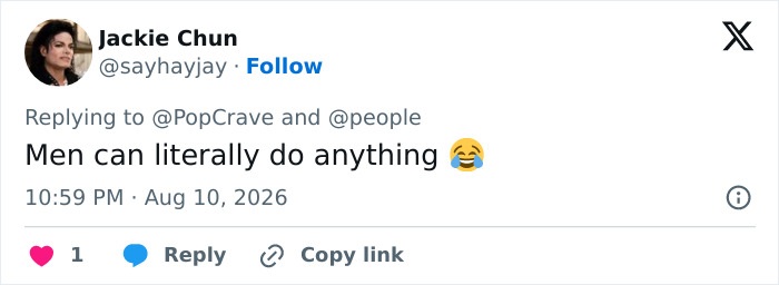 Screenshot of a tweet with a laughing emoji commenting on Jon Hamm expecting first child. Screenshot of a tweet with a laughing emoji commenting on Jon Hamm expecting first child.