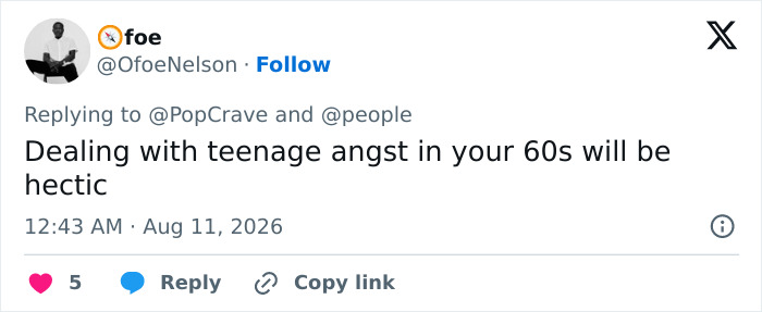 Screenshot of a fan's tweet expressing skepticism about Jon Hamm having a child at his age. Screenshot of a fan's tweet expressing skepticism about Jon Hamm having a child at his age.