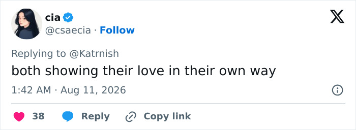 A social media comment about Prince William and Kate Middleton's marriage, stating they show love in their own way. A social media comment about Prince William and Kate Middleton's marriage, stating they show love in their own way.