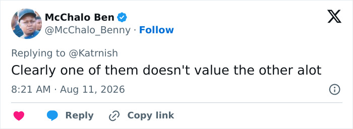 A tweet comment on Prince William and Kate Middleton's marriage, implying one doesnt value the other. A tweet comment on Prince William and Kate Middleton's marriage, implying one doesnt value the other.