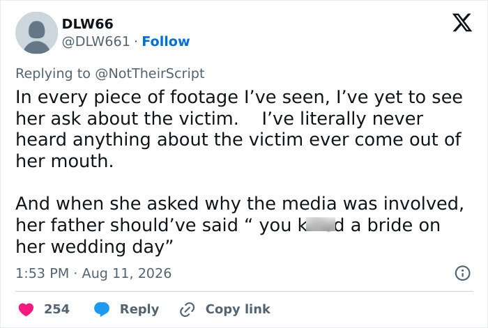 A screenshot of a tweet from DLW661 about the drunken daughter not asking about the victim and her father's jailhouse call. A screenshot of a tweet from DLW661 about the drunken daughter not asking about the victim and her father's jailhouse call.