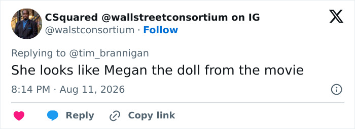 A tweet by CSquared comparing the mystery woman behind Trump to Megan the doll, adding to the wild theory. A tweet by CSquared comparing the mystery woman behind Trump to Megan the doll, adding to the wild theory.