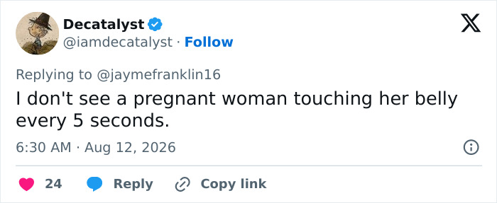 Tweet by Decatalyst discussing the strange gesture of a mystery woman behind Trump, and a wild theory.