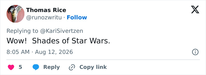 A social media post with a profile picture of Thomas Rice replying to KariSivertzen, remarking on the jellyfish spotted in the NASA Mars photo. A social media post with a profile picture of Thomas Rice replying to KariSivertzen, remarking on the jellyfish spotted in the NASA Mars photo.