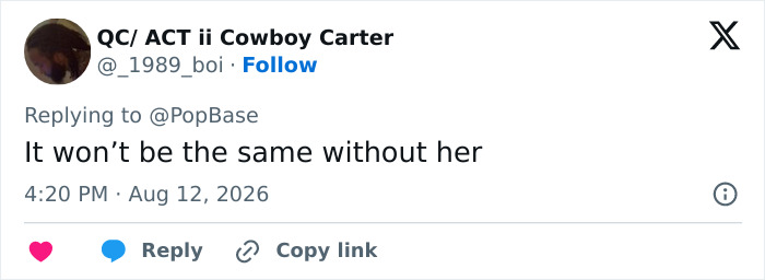 A tweet by QC/ ACT ii Cowboy Carter stating The Princess Diaries 3 will not be the same without her. A tweet by QC/ ACT ii Cowboy Carter stating The Princess Diaries 3 will not be the same without her.