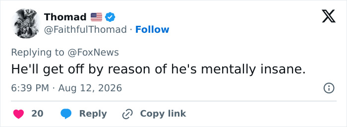 A social media post suggesting Rob Reiner's son will claim mental insanity after the alleged attack. A social media post suggesting Rob Reiner's son will claim mental insanity after the alleged attack.