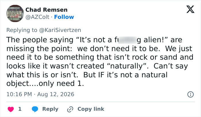 A social media post from Chad Remsen discussing the Jellyfish spotted in NASA Mars photo. A social media post from Chad Remsen discussing the Jellyfish spotted in NASA Mars photo.