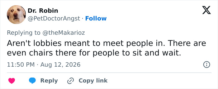 Black hairstylist incident: a tweet from Dr. Robin commenting on people meeting in apartment lobbies. Black hairstylist incident: a tweet from Dr. Robin commenting on people meeting in apartment lobbies.
