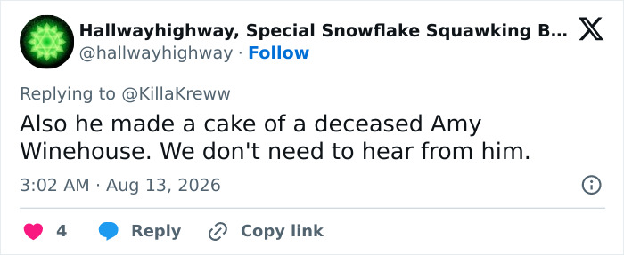 A tweet about How I Met Your Mother star's creepy controversy for making a cake of deceased Amy Winehouse.