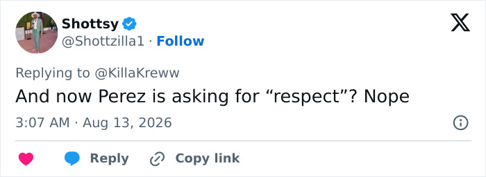 A tweet discussing a How I Met Your Mother star's forced coming out controversy, questioning Perez asking for respect.