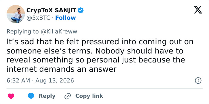 Screenshot of a tweet discussing the star's forced coming out confession and controversy.